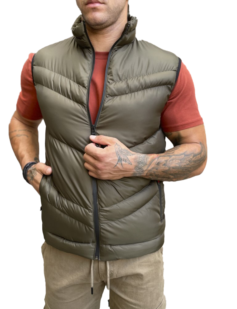 Ανδρικό χακί καπιτονέ αμάνικο μπουφάν 3245 φωτογραφία